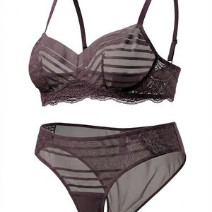 Adore Me Lace Striped Bra Set - Deep Purple